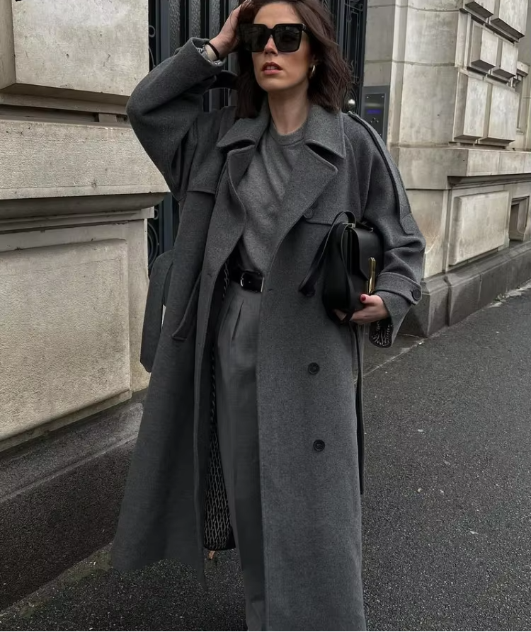 Wool Blend Longline Trench Coat