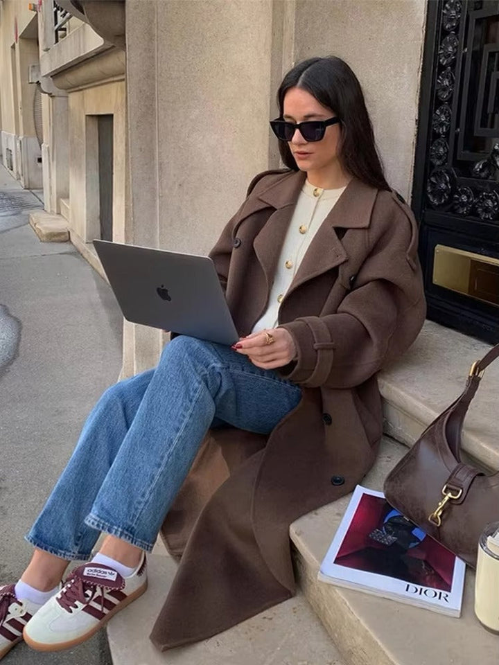 Wool Blend Longline Trench Coat