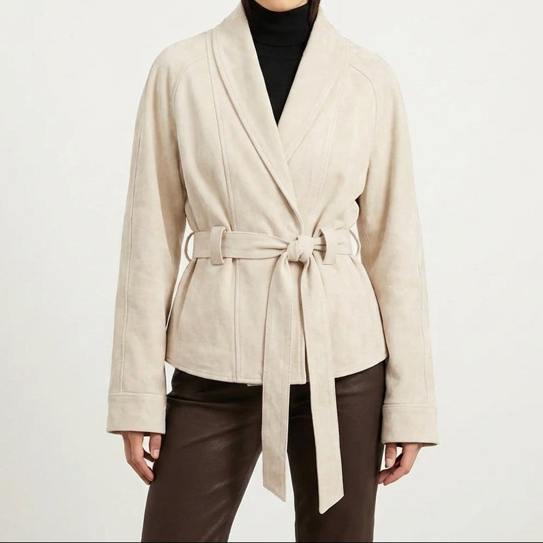 Belted Chocolate Suede Wrap Jacket