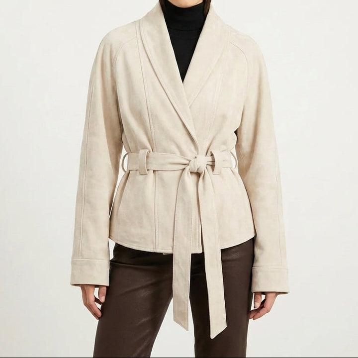 Belted Chocolate Suede Wrap Jacket