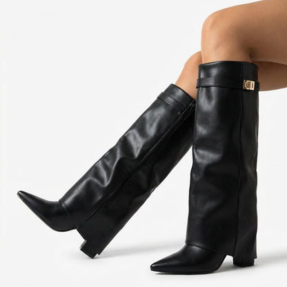 Women's Pointed Toe Fold-Over Shark Winter Boots