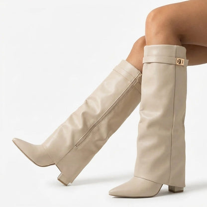 Women's Pointed Toe Fold-Over Shark Winter Boots
