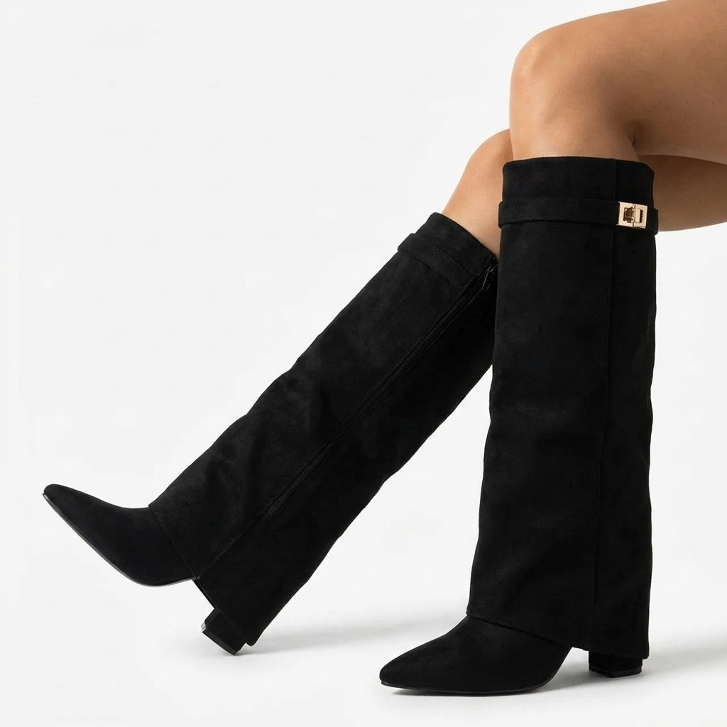 Women's Pointed Toe Fold-Over Shark Winter Boots