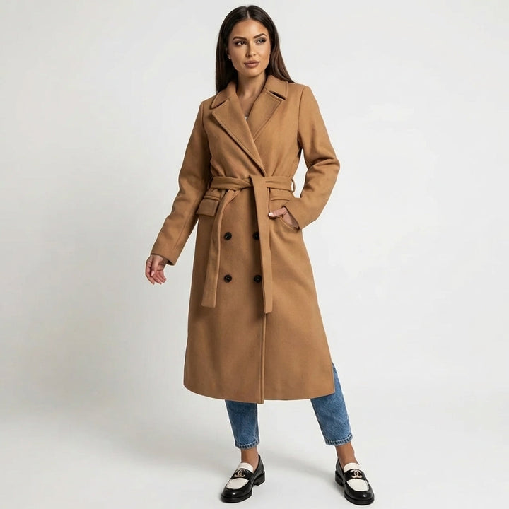 Double-Breasted Belted Wool Blend Overcoat