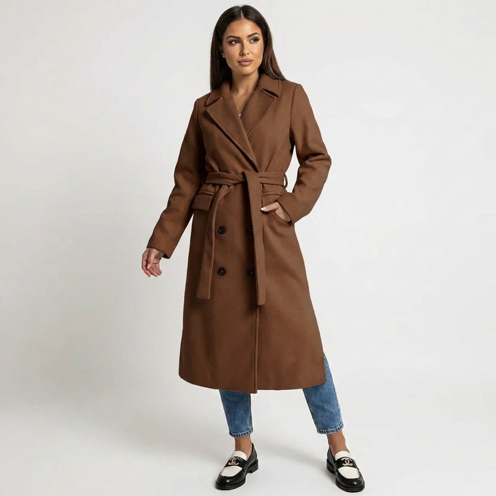 Double-Breasted Belted Wool Blend Overcoat