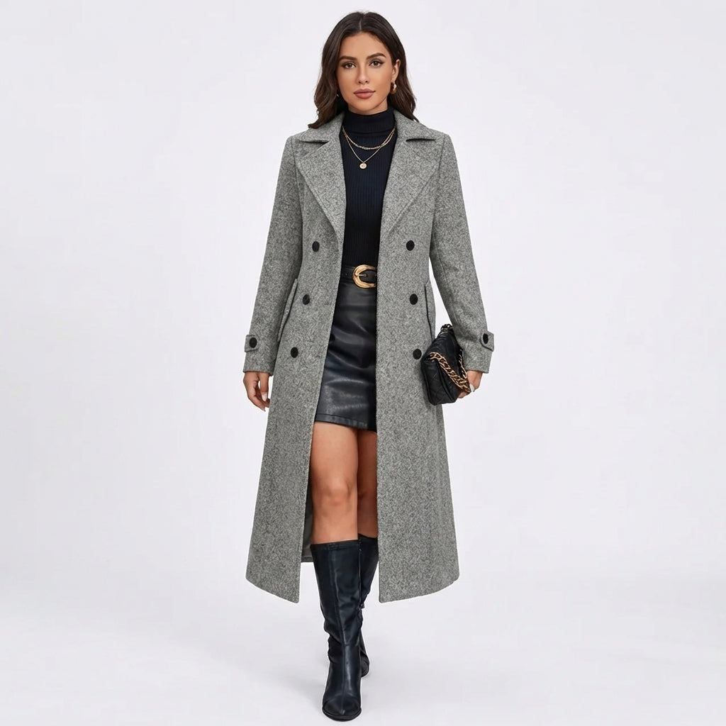 Double-Breasted Tailored Wool Blend Maxi Coat