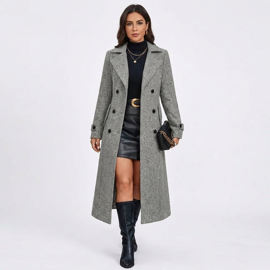 Double-Breasted Tailored Wool Blend Maxi Coat