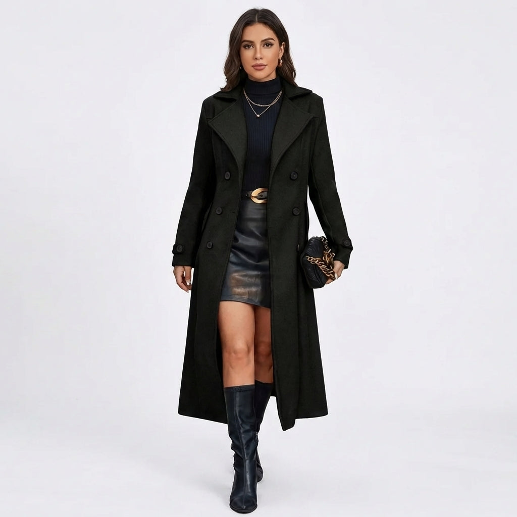 Double-Breasted Tailored Wool Blend Maxi Coat