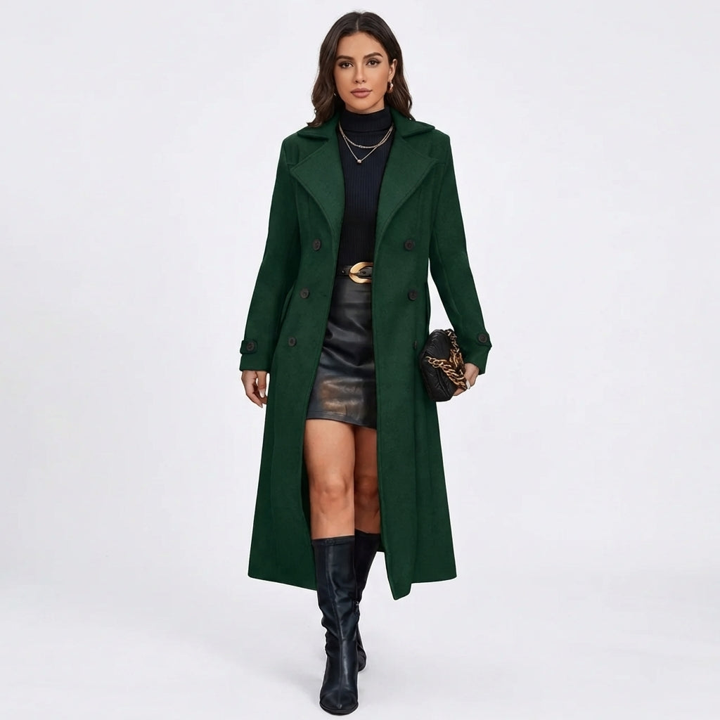 Double-Breasted Tailored Wool Blend Maxi Coat