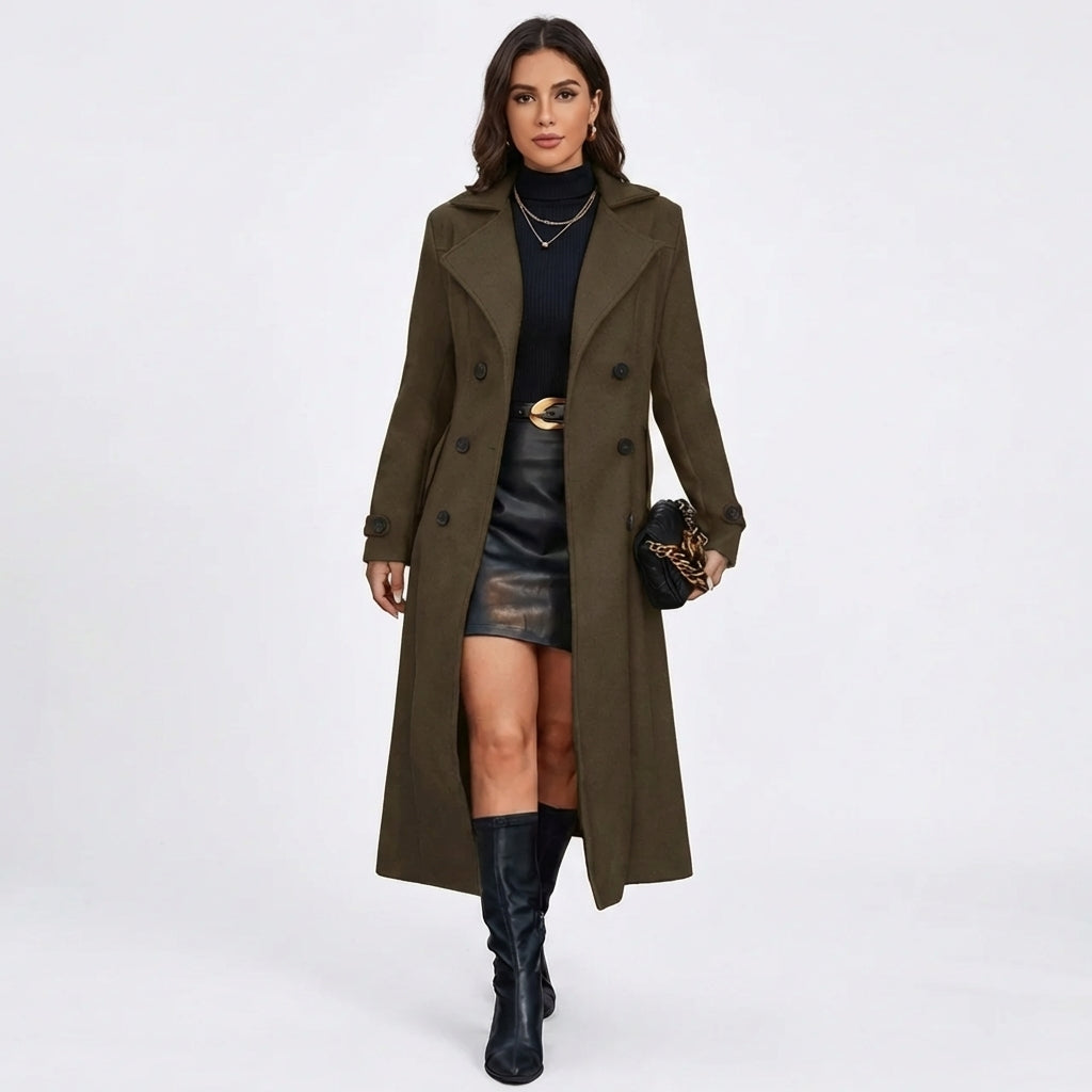 Double-Breasted Tailored Wool Blend Maxi Coat