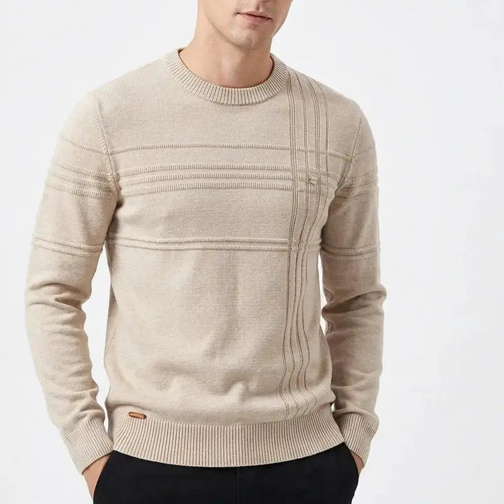 Men's Slim-Fit Textured Stripe Crew-Neck Knit Winter Sweater Oxford and Hill