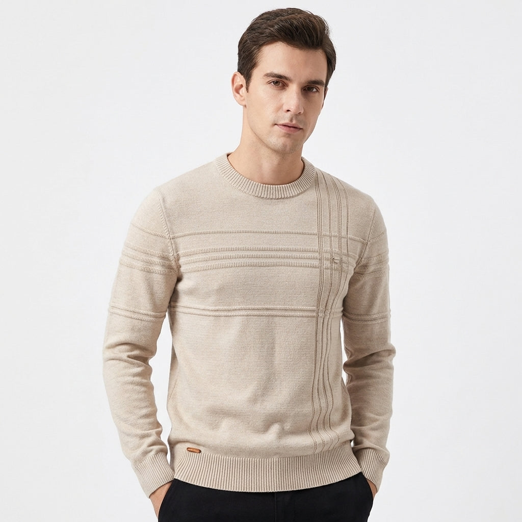Men's Slim-Fit Textured Stripe Crew-Neck Knit Winter Sweater