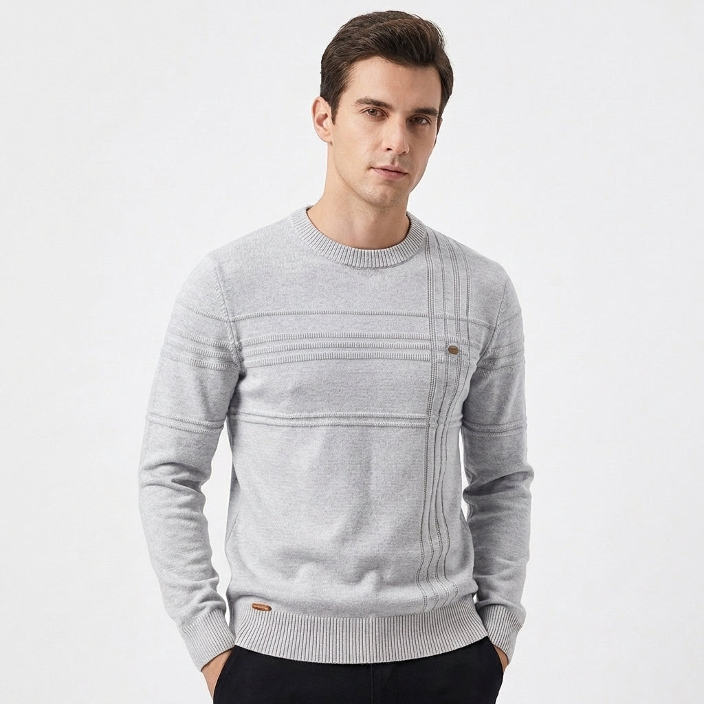 Men's Slim-Fit Textured Stripe Crew-Neck Knit Winter Sweater
