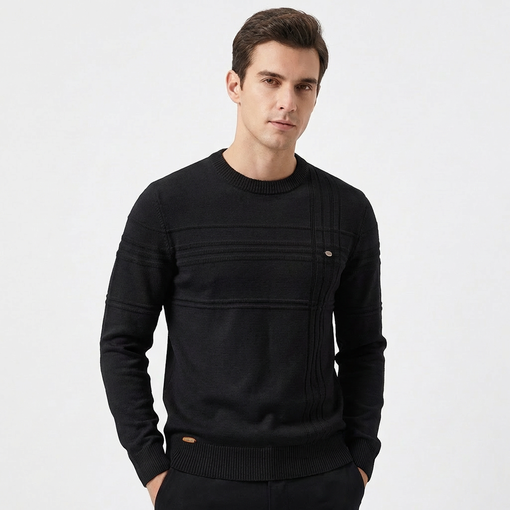 Men's Slim-Fit Textured Stripe Crew-Neck Knit Winter Sweater