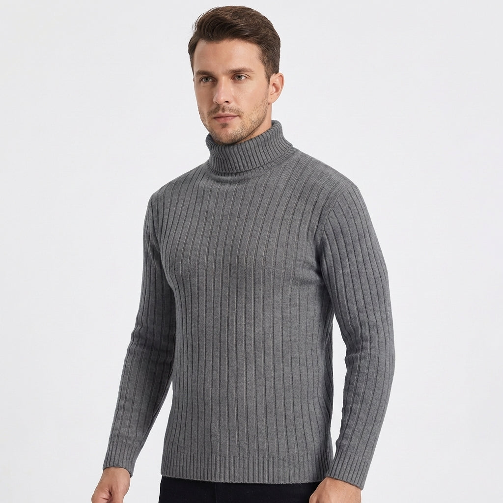 Men's Slim Fit Ribbed Turtleneck Roll Neck Knit Jumper