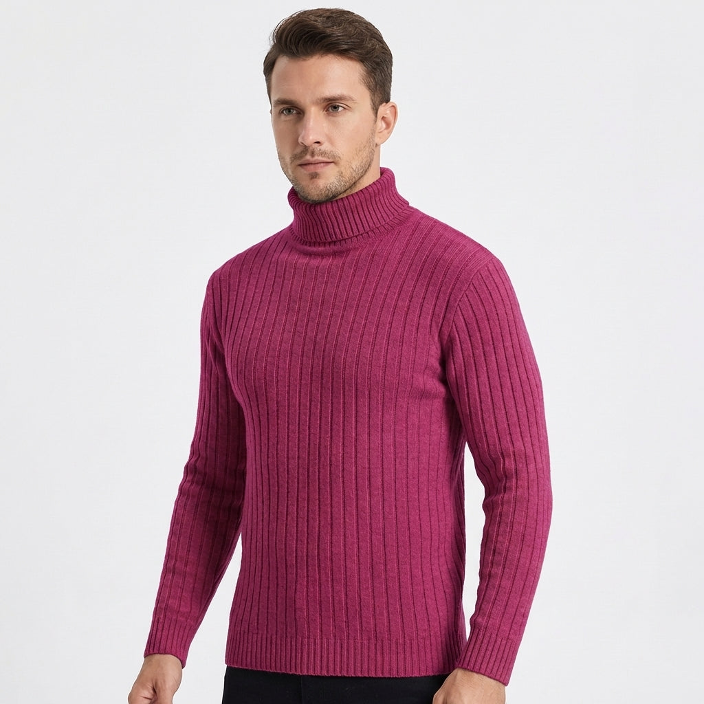 Men's Slim Fit Ribbed Turtleneck Roll Neck Knit Jumper