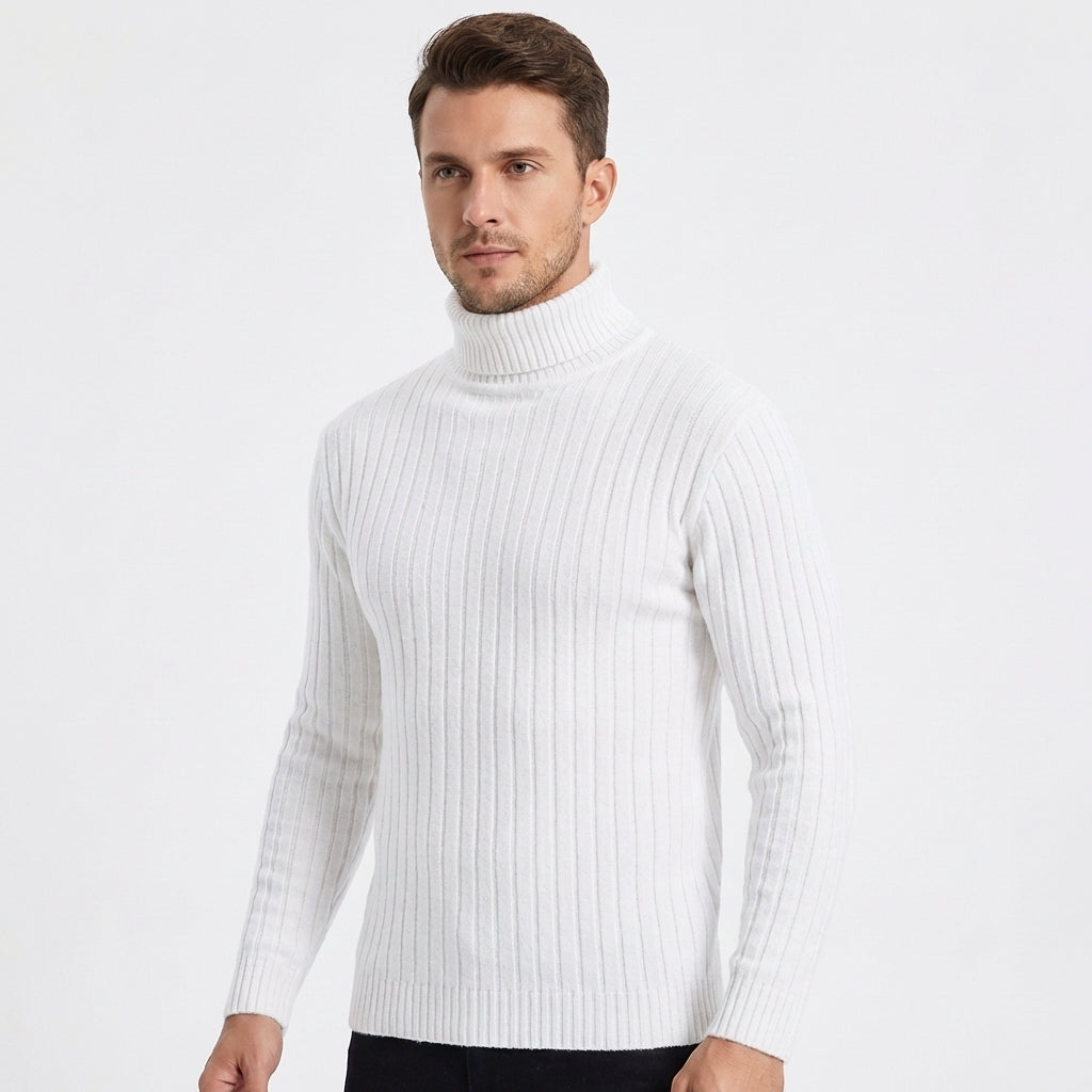 Men's Slim Fit Ribbed Turtleneck Roll Neck Knit Jumper