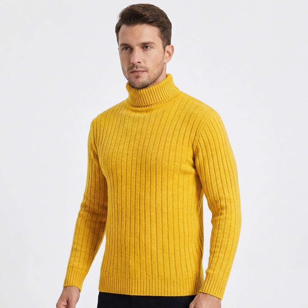 Men's Slim Fit Ribbed Turtleneck Roll Neck Knit Jumper