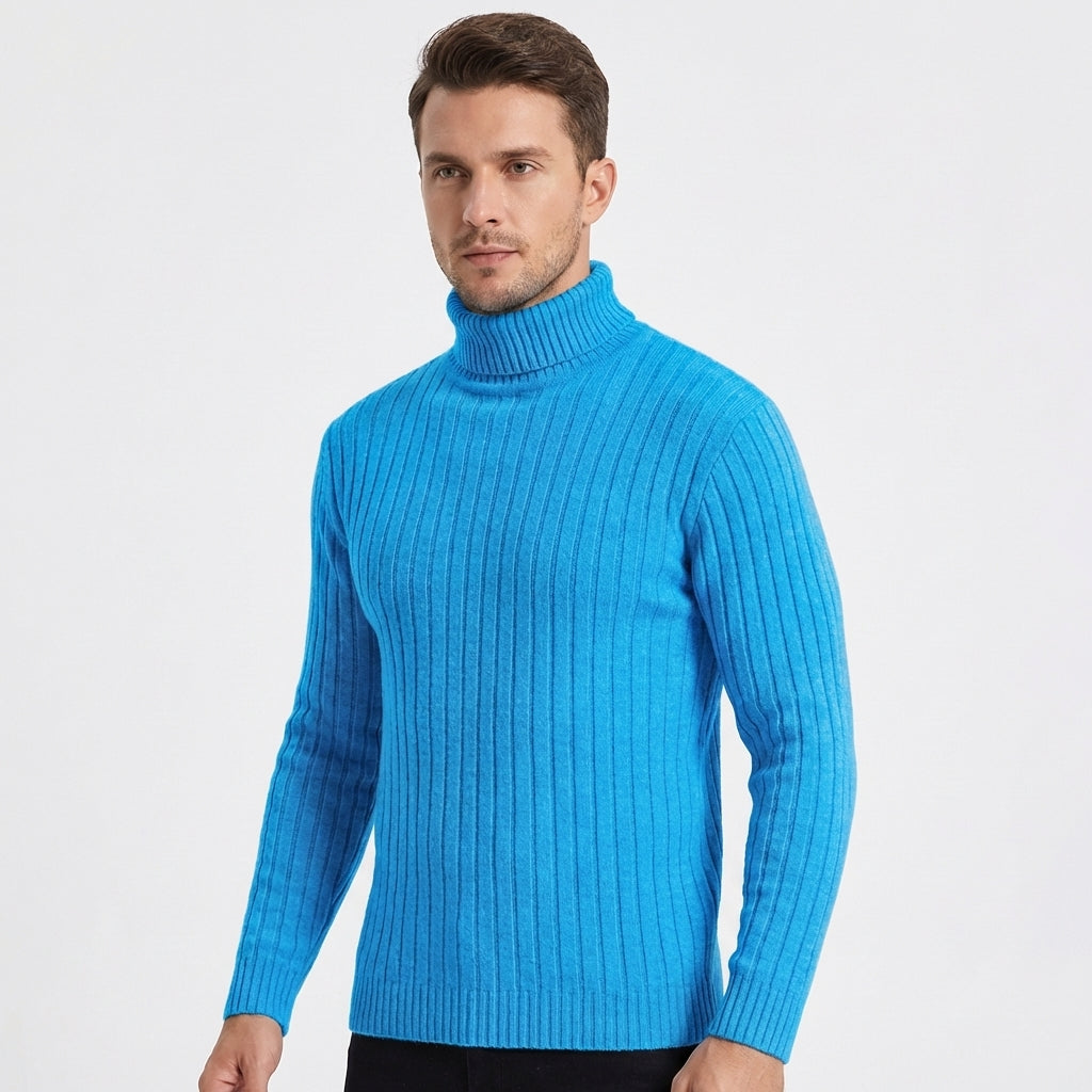 Men's Slim Fit Ribbed Turtleneck Roll Neck Knit Jumper