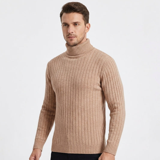 Men's Slim Fit Ribbed Turtleneck Roll Neck Knit Jumper