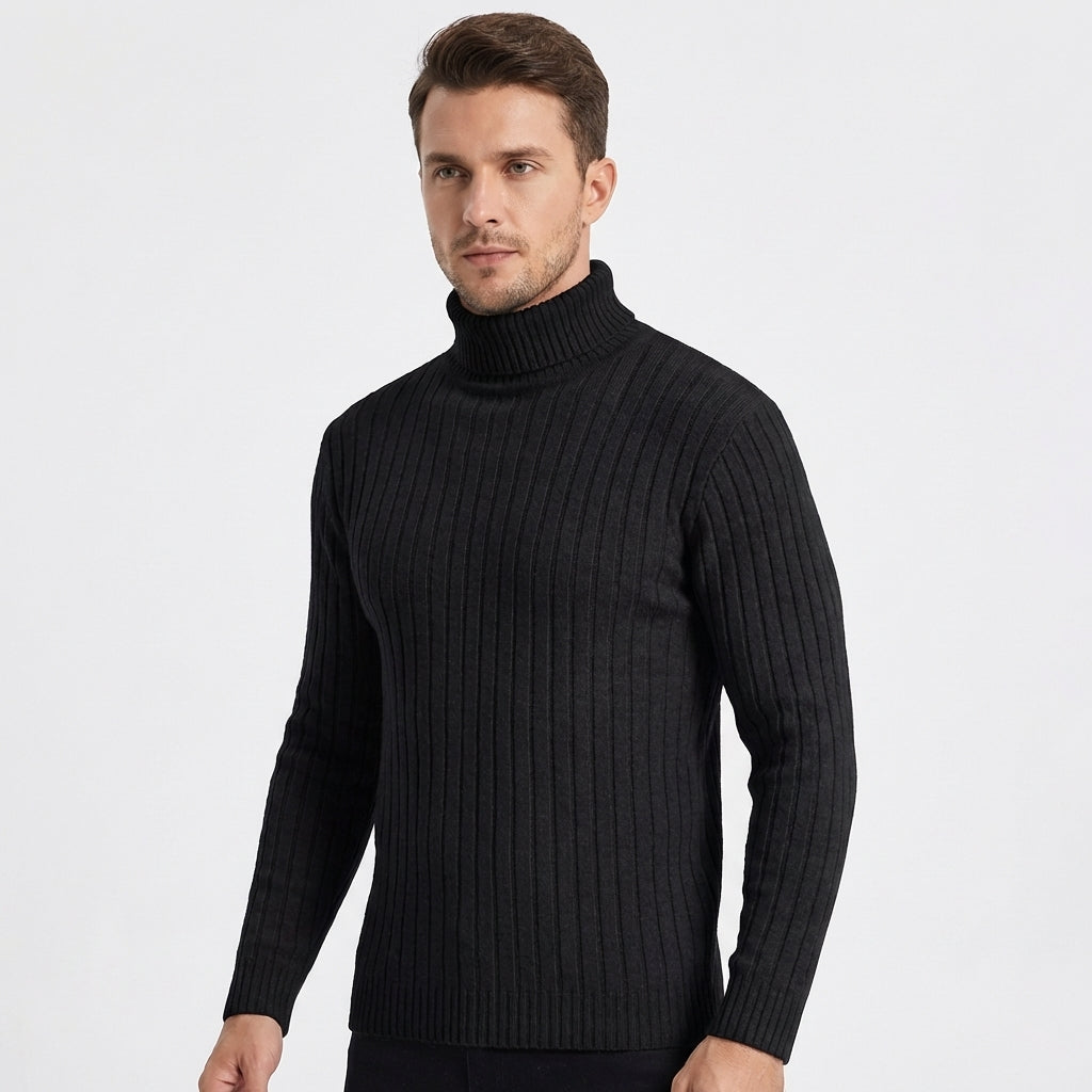 Men's Slim Fit Ribbed Turtleneck Roll Neck Knit Jumper