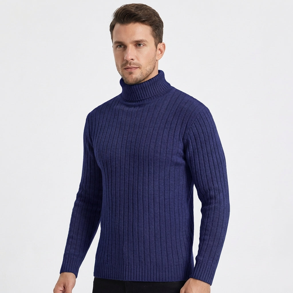 Men's Slim Fit Ribbed Turtleneck Roll Neck Knit Jumper