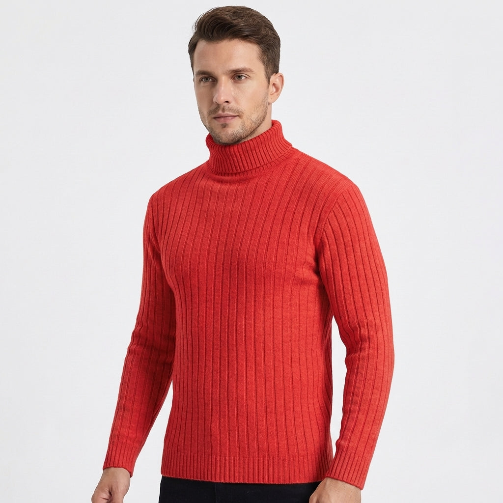 Men's Slim Fit Ribbed Turtleneck Roll Neck Knit Jumper
