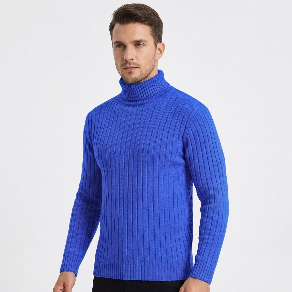 Men's Slim Fit Ribbed Turtleneck Roll Neck Knit Jumper