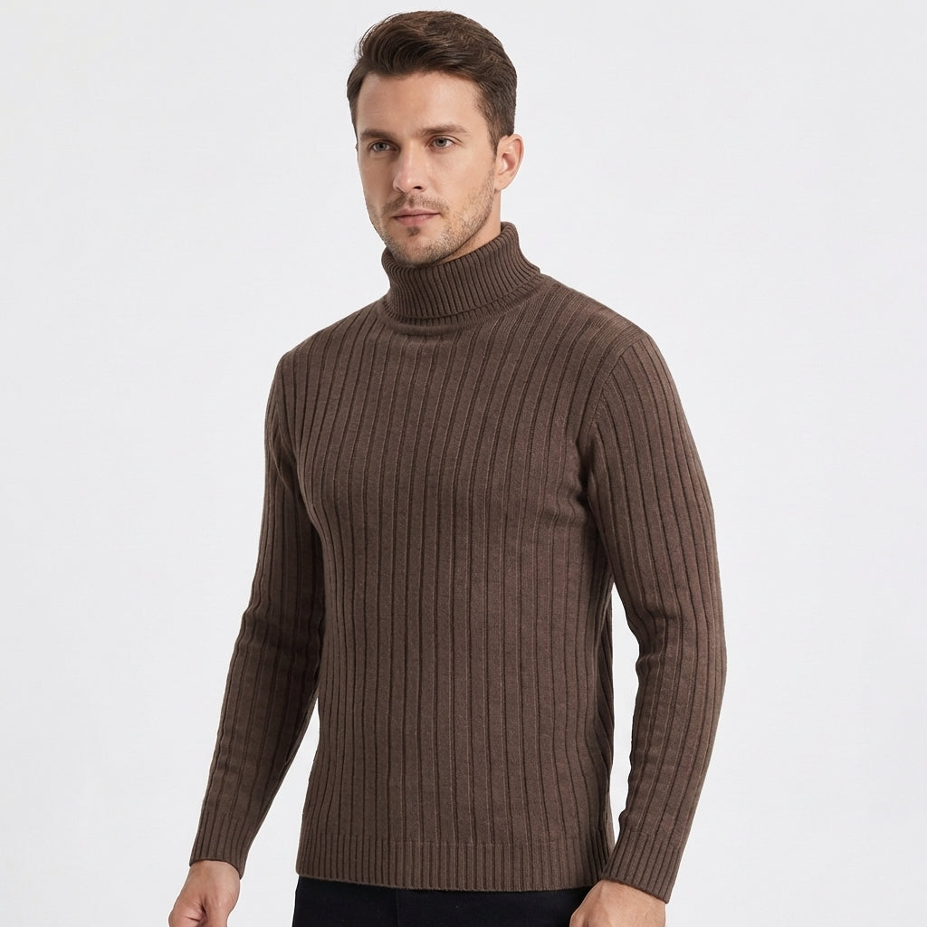 Men's Slim Fit Ribbed Turtleneck Roll Neck Knit Jumper