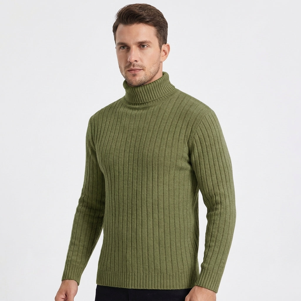 Men's Slim Fit Ribbed Turtleneck Roll Neck Knit Jumper