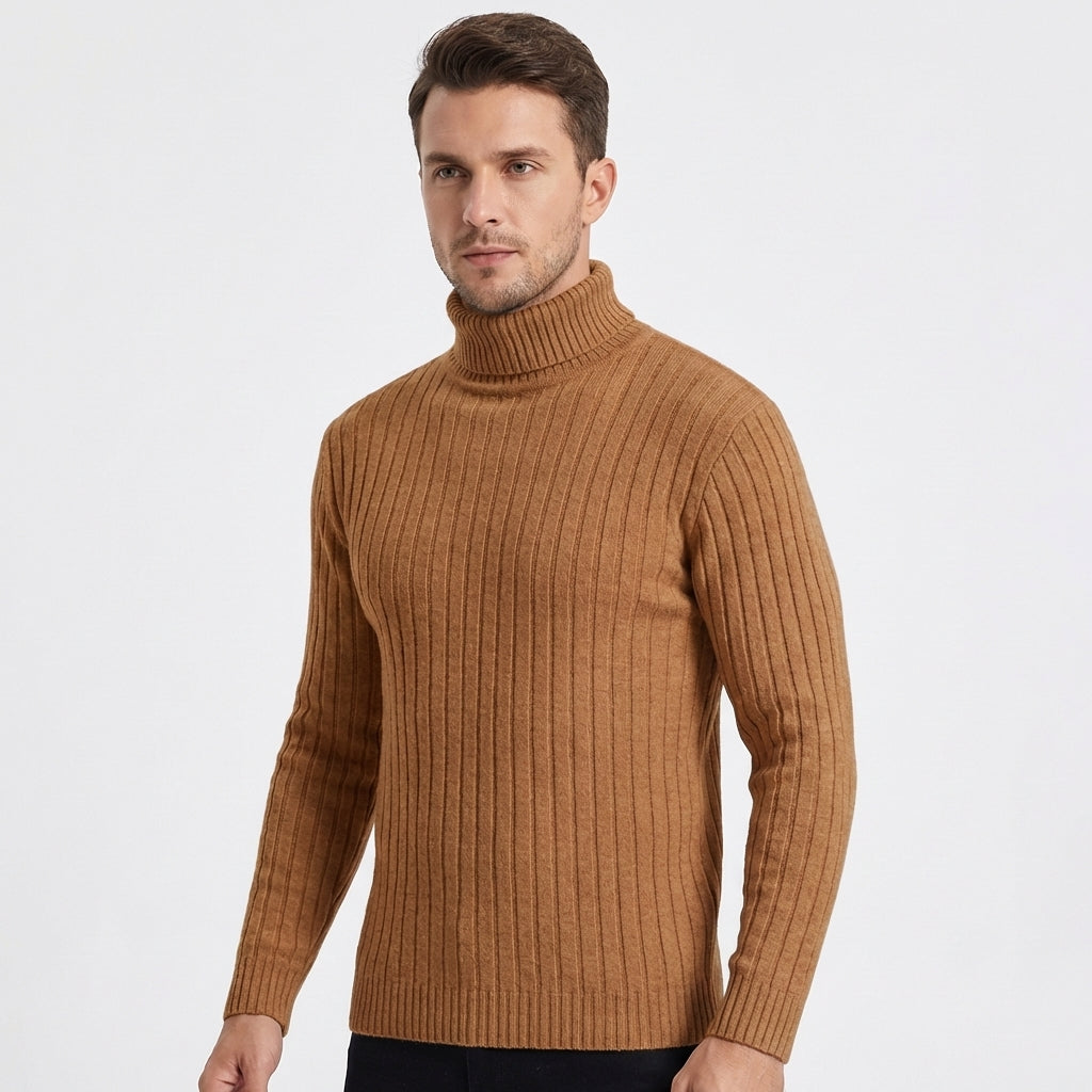 Men's Slim Fit Ribbed Turtleneck Roll Neck Knit Jumper