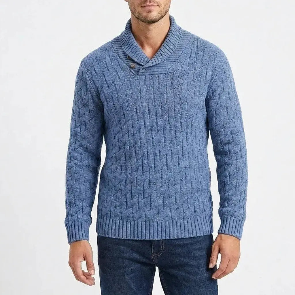 Men's Shawl Collar Cable Knit Button Neck Textured Winter Sweater Oxford and Hill