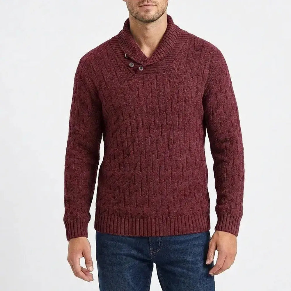 Men's Shawl Collar Cable Knit Button Neck Textured Winter Sweater Oxford and Hill