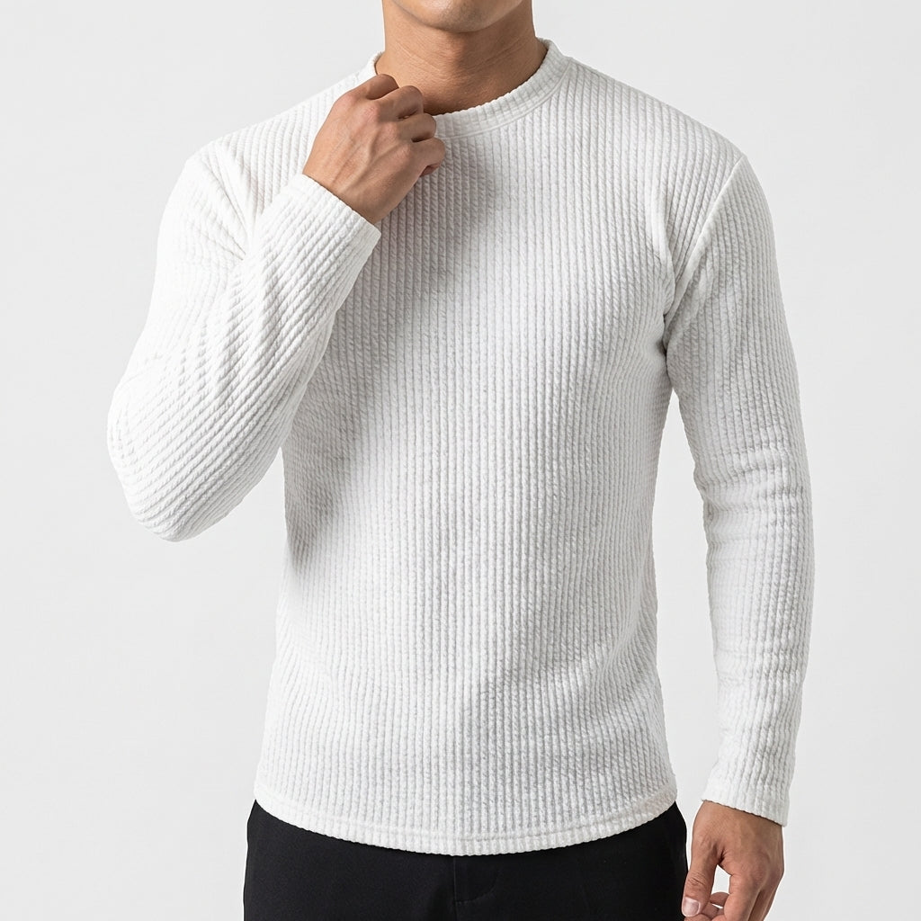 Men's Slim-Fit Textured Ribbed Corduroy Style Long-Sleeve Pullover Winter