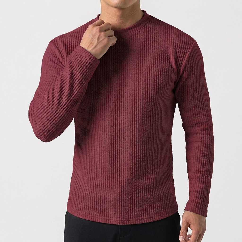 Men's Slim-Fit Textured Ribbed Corduroy Style Long-Sleeve Pullover Winter