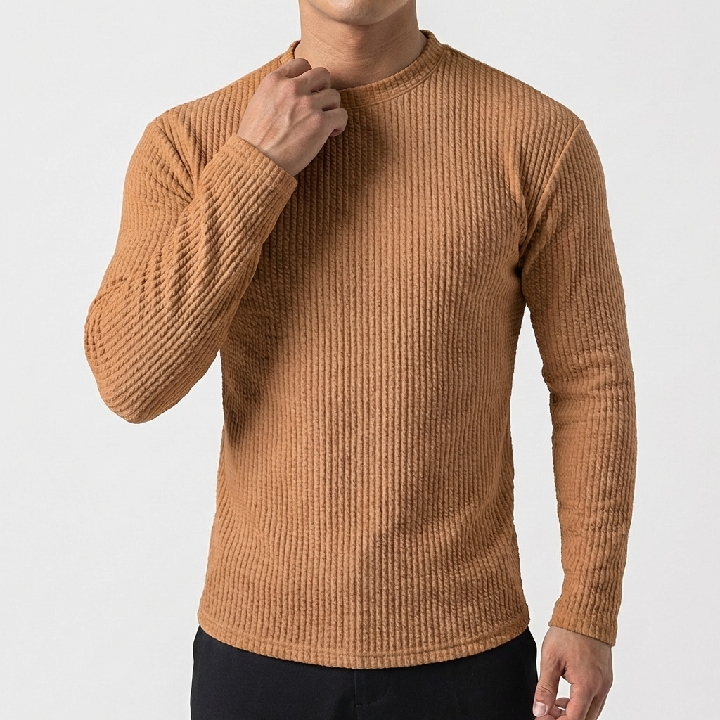Men's Slim-Fit Textured Ribbed Corduroy Style Long-Sleeve Pullover Winter