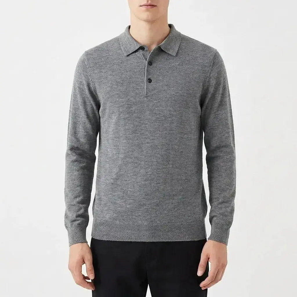 Men's Slim-Fit Textured Knit Long-Sleeve Ribbed Polo Winter Top Oxford and Hill