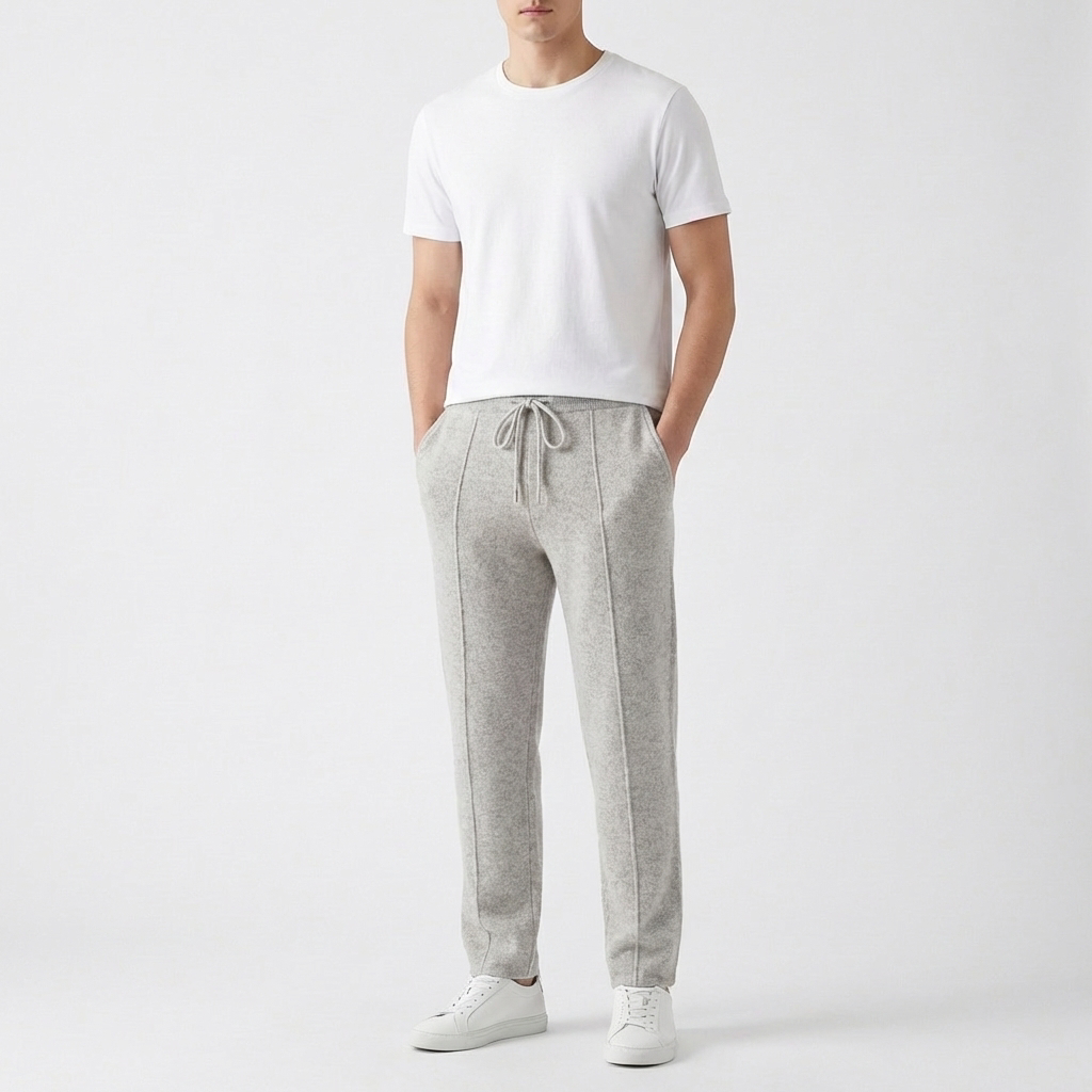 Men's Textured Knit Joggers with Front Seam Detail Winter