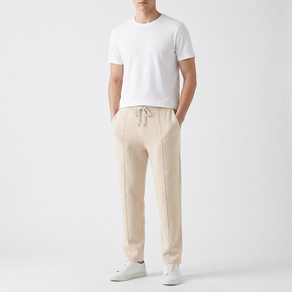 Men's Textured Knit Joggers with Front Seam Detail Winter