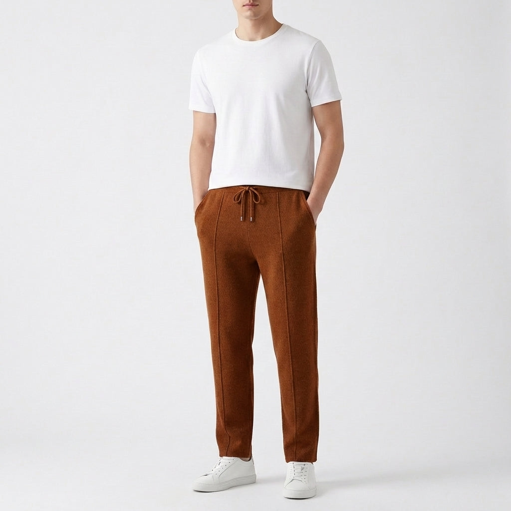 Men's Textured Knit Joggers with Front Seam Detail Winter