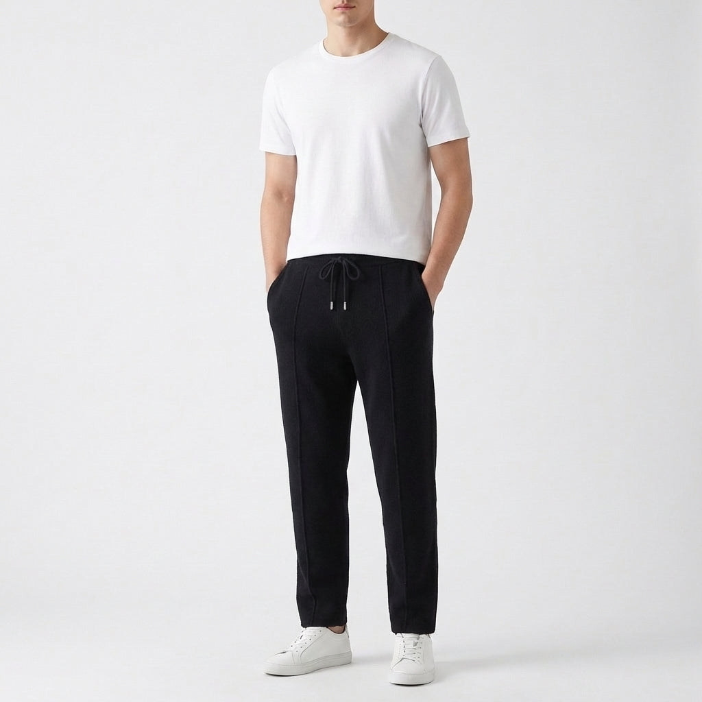 Men's Textured Knit Joggers with Front Seam Detail Winter