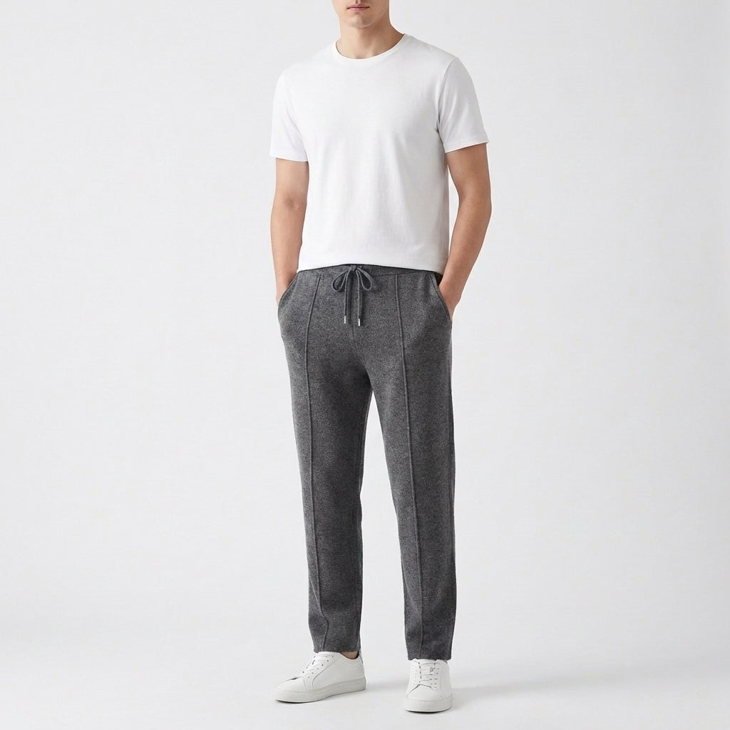 Men's Textured Knit Joggers with Front Seam Detail Winter