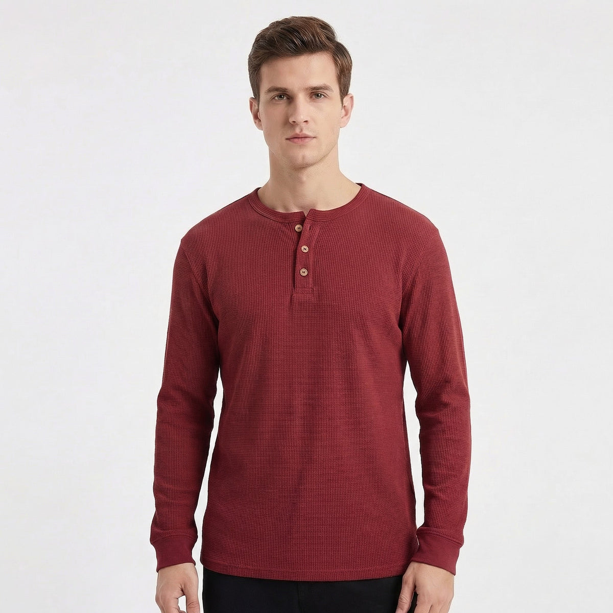 Men's Long-Sleeve Slim-Fit Waffle Knit Henley Thermal Winter Shirt