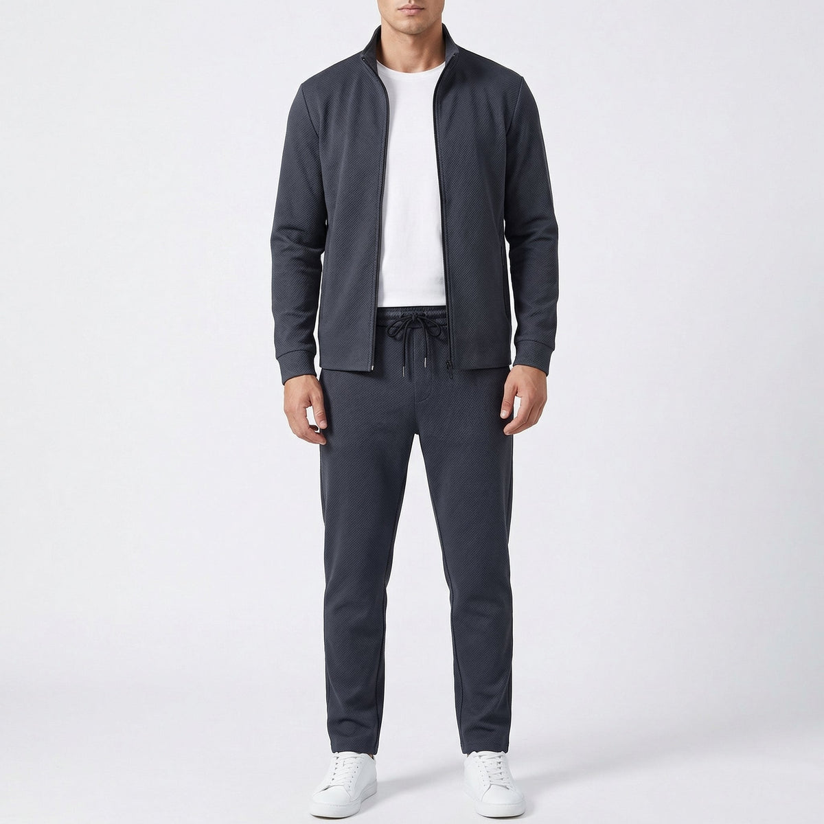 Men's Textured Slim-Fit Full-Zip Tracksuit and Joggers Winter Set