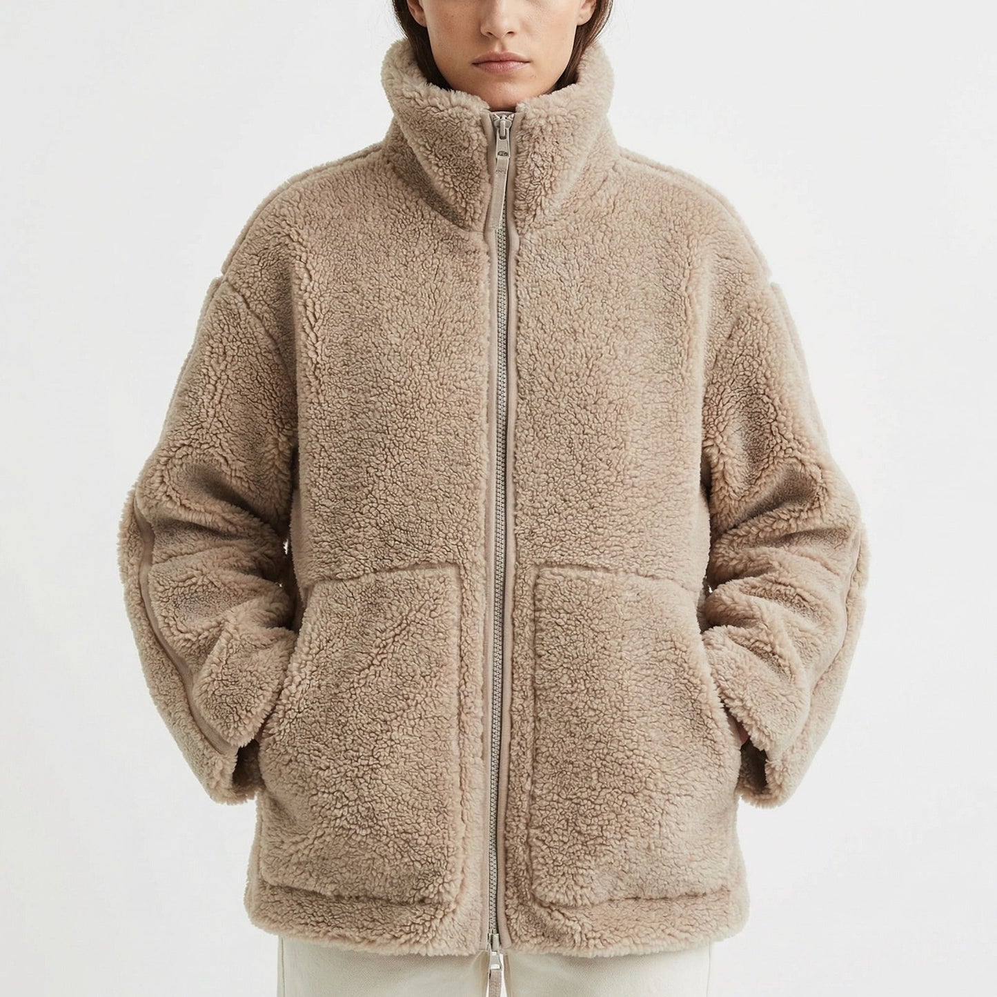 Women's Teddy Jacket – Oversized Sherpa Fleece Zip-Up Jacket