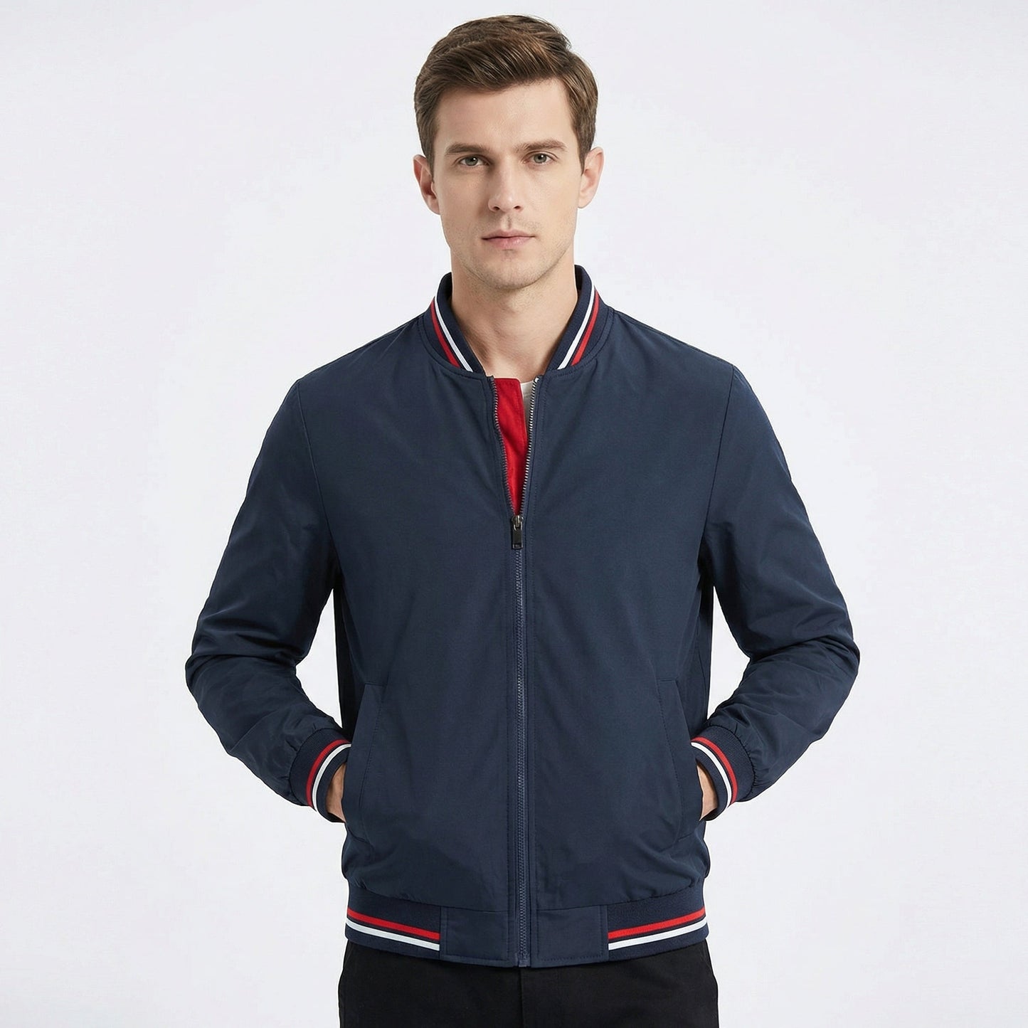 Men's Bomber Jacket – Classic Varsity Stripe Zip-Up Bomber Jacket