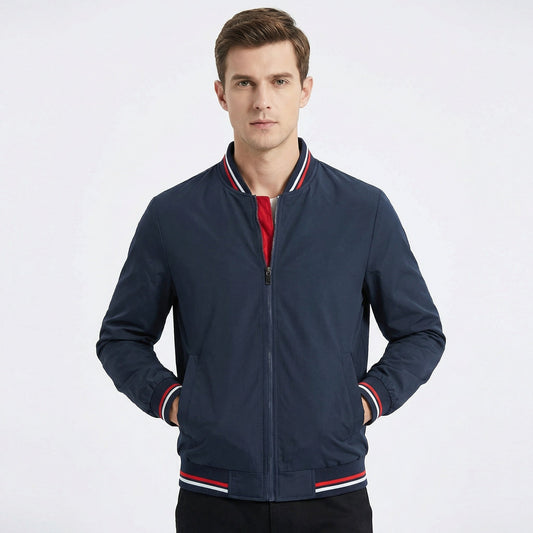 Men's Bomber Jacket – Classic Varsity Stripe Zip-Up Bomber Jacket