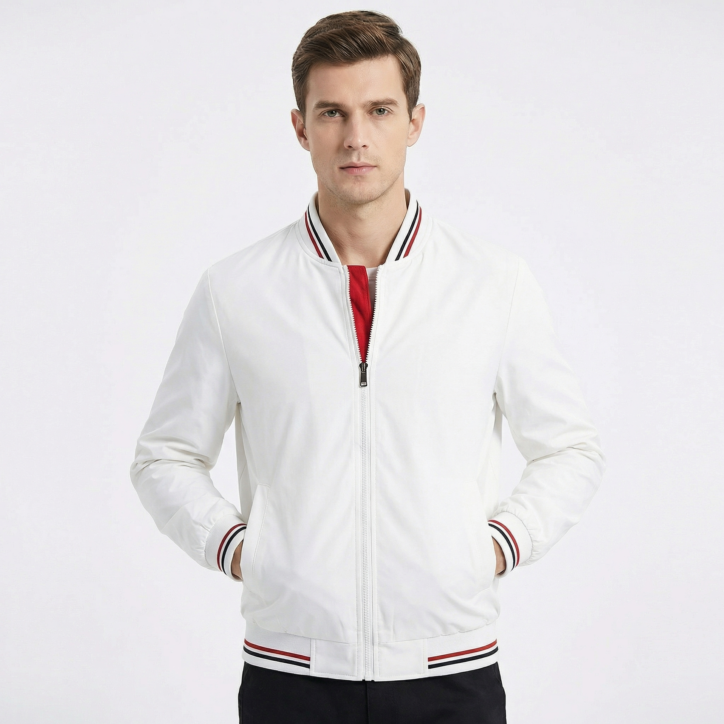Men's Bomber Jacket – Classic Varsity Stripe Zip-Up Bomber Jacket