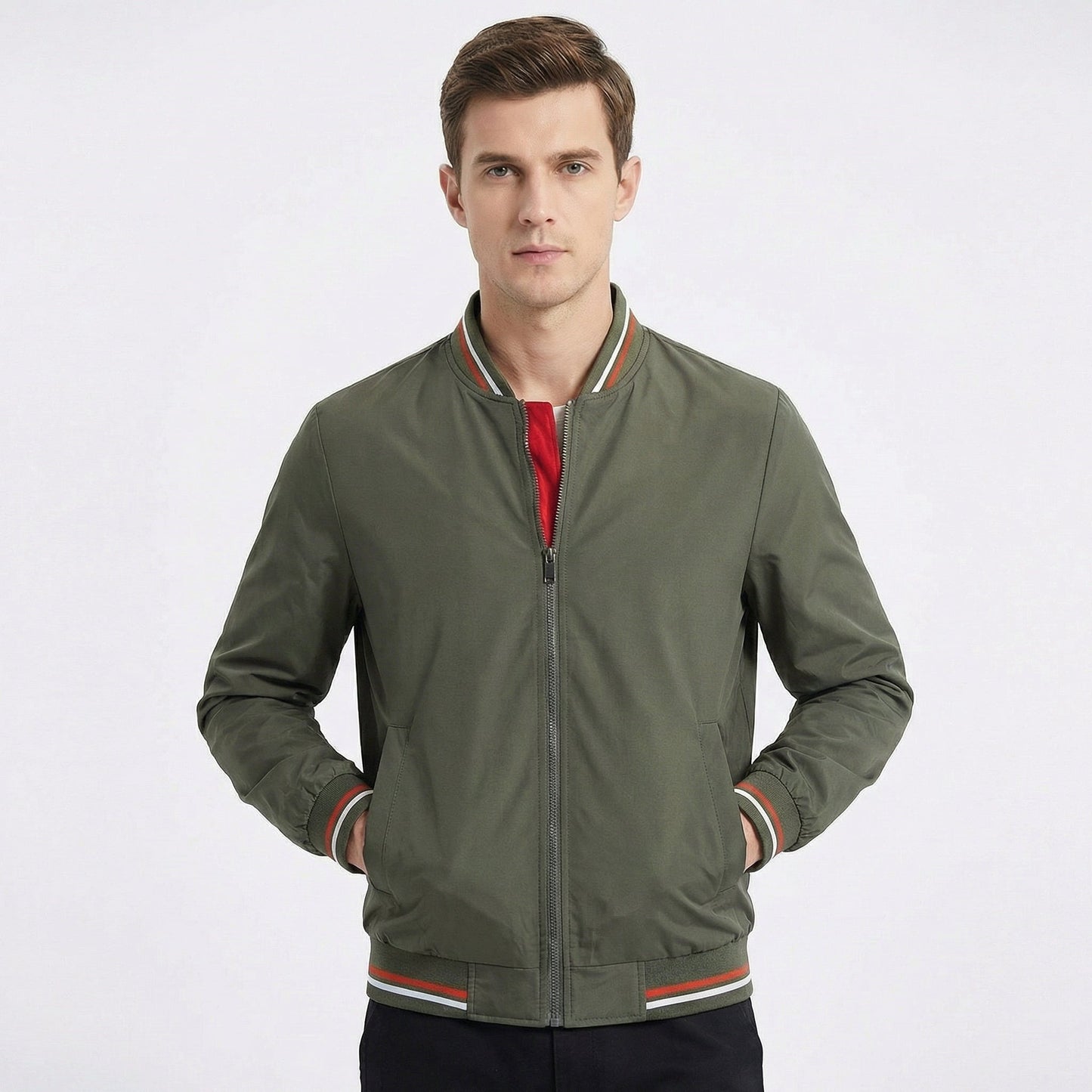 Men's Bomber Jacket – Classic Varsity Stripe Zip-Up Bomber Jacket