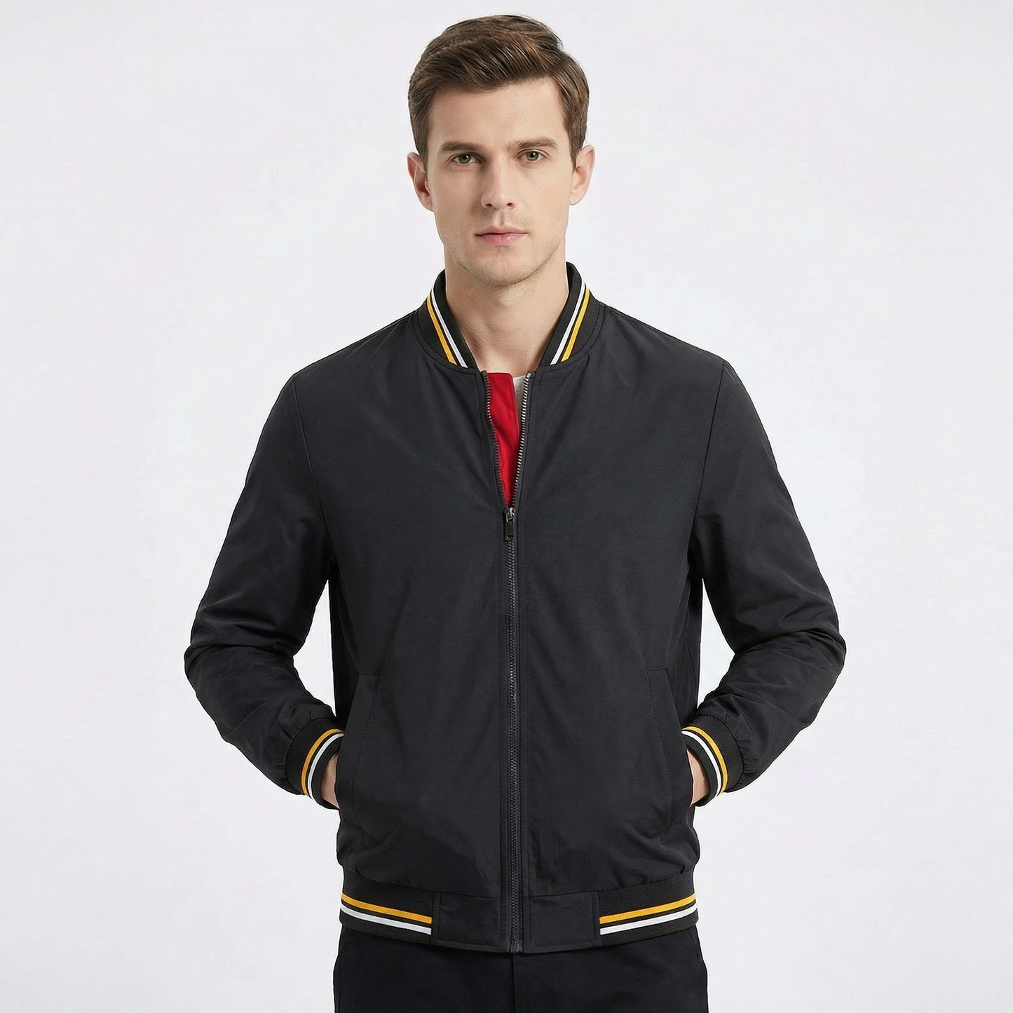 Men's Bomber Jacket – Classic Varsity Stripe Zip-Up Bomber Jacket